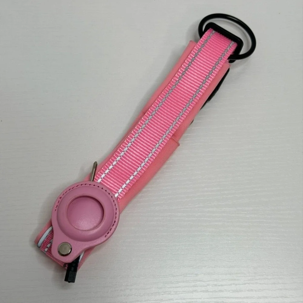 NEW Odokele Pink Reflective Dog Collar with AirTag Holder Neoprene Padded Medium